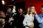 Socialdemokraternes formand Helle Thorning Schmidt har svært ved at skjule sin glæde over det gode valgresultat - Foto: Martin Lehmann 