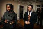 Anders Fogh Rasmussen sammen med den hollandske politiker Ayaan Hirsi Ali, der modtog dødstrusler, efter at hun havde medvirket i en islamkritisk film af den myrdede instruktør Theo van Gogh. - Foto: Jens Dresling 