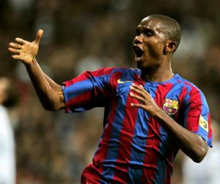Samuel Eto'o bragte Barcelona foran efter et kvarter. - Foto: AP 