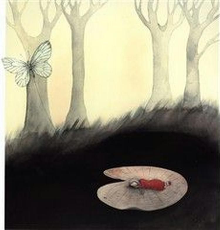 MAJSYNER. Hanne Bartholin inddrager elementer og ånd fra hele H.C. Andersens værk i sine billeder til  Tolv med Posten .   Illustration fra kalenderen: Hanne Bartholin 