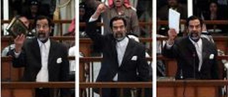 Saddam Hussein protesterede højlydt i retten.   Foto: David Furst/AP 