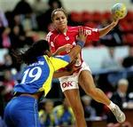 Josephine Touray viste stor styrke med syv mål, da det danske hold for alvor trængte til hjælp mod Brasilien.   Foto: Lars Poulsen 