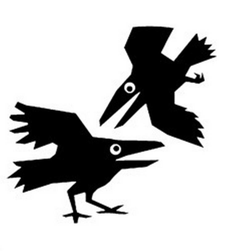 Ravnene Hugin og Munin i grafikeren Nan Tøgerns streg er symbolerne på Nationalmuseets klub for børn og unge. Når Odin virkede klog, var det, fordi hans ravne fløj ud i verden og fortalte ham, hvad de havde set.   Foto: Nationalmuseet 