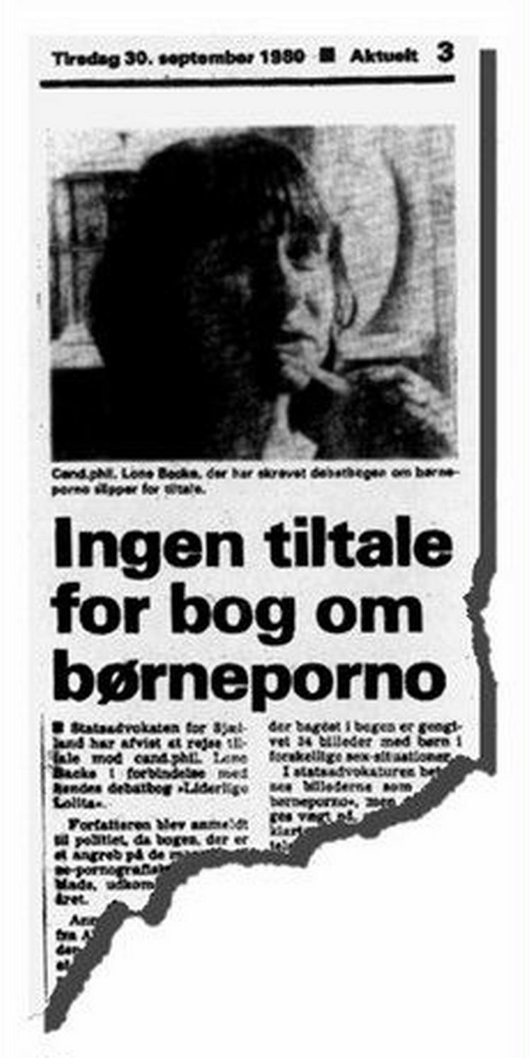 Da bogen  Liderlige Lolita  udkom i 1980 var den lovlig. Siden dengang, for 26 år siden, er loven blevet skærpet. Nu skal det så afprøves ved domstolen, om bogen stadig må stilles til rådighed for lånerne.   Klip fra Aktuelt 30. september 1980 
