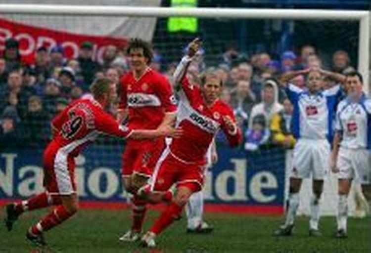 Middlesbroughs Gaizka Mendieta fejrer sin scoring. - Foto: AP 