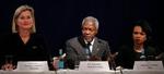 Den såkaldte Mellemøst-kvartet har krævet, at Hamas afstår fra vold og anerkender Israel. Men Hamas nægter. Her ses EU's repræsentant Ursula Plassnik fra Østrig, FN's Kofi Annan og USA's udenrigsminister Condoleezza Rice ved mødet. - Foto: AP 