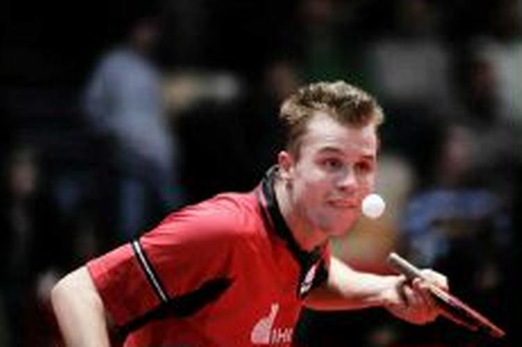 Michael Maze vandt i dag sin kamp over den trefoldige europamester Vladimir Samsonov - Foto: Martin Bubandt 
