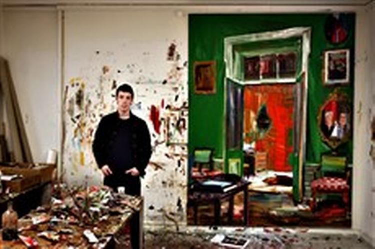 Unge kunstneres produkter bliver plukket allerede fra Kunstakademiet. Lars Tygesen er på fjerde studieår, men folk står i kø for at køber hans billeder. - Foto: Jacob Ehrbahn 