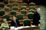 Pia Kjærsgaard og Kristian Thulesen Dahl fra Dansk Folkeparti kan glæde sig over en kraftig fremgang i meningsmålingerne i forbindelse med Muhammed-sagen. S er den store taber. - Arkivfoto: Thomas Borberg 
