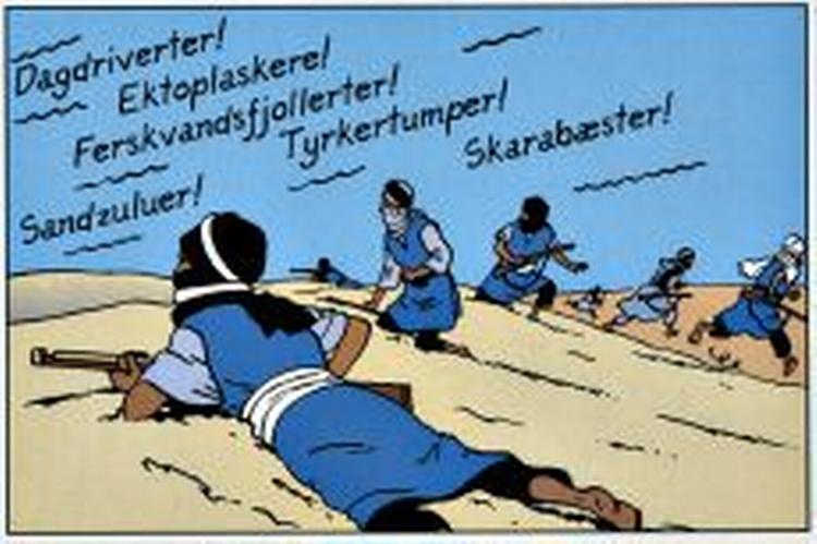 SPROGFORNYELSE. Kaptajn Haddock optræder først i 'Krappen med de gyldne klosakse', der udkommer om to måneder. Dette er en smagsprøve, taget fra 'Tintin - En rejse gennem Hergés univers' (Carlsen 2005). 