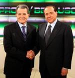 Ministerpræsident Silvio Berlusconi tørnede i går sammen med sin modstander Romano Prodi - Foto: AP 
