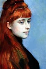 DIFFUS. Farven blå betyder så meget i Tracy Chevaliers debutroman, at betydningen bliver diffus. Omslaget viser en detalje af maleriet 'Portræt af Mademoiselle Alice Guerin' af Paul Cesar Helleu (1859 - 1927). - Foto: The Bridgman Art Library. 