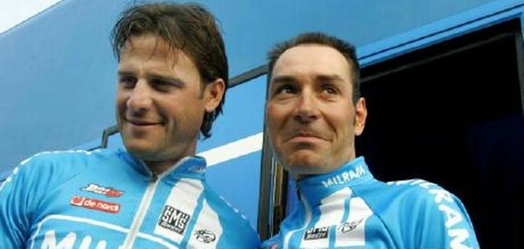Alessandro Petacchi (t.v.) med den næsten ligeså hurtige holdkammerat Erik Zabel. - Arkivfoto: AP. 