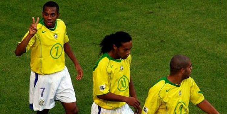 Robinho, Ronaldinho og Adriano topper ranglisten med et kæmpe forspring på 55 point til Tjekkiet. - Arkivfoto: AP. 