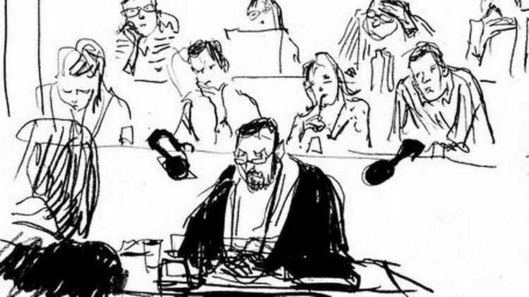 Juryen lyttede i dag til forklaringen fra afdøde Ghazala Khans ægtemand. - Tegning: Mette Dreyer 