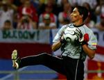 Ecuadors Cristian Mora målmand havde malet i kinderne i dagens anledning. - Foto: AP 