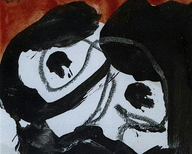 DEN SIDSTE SKITSEBOG. Denne karakterfulde tegning, som i den grad minder om et ansigt, er fra Asger Jorns sidste skitsebog. Skitsen er dateret til 1972. - Illustration fra bogen 