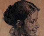 ET BRYDSOMT LIV. Maleren Viggo Johansens hustru, Martha, i husbondens streg, 1879. 