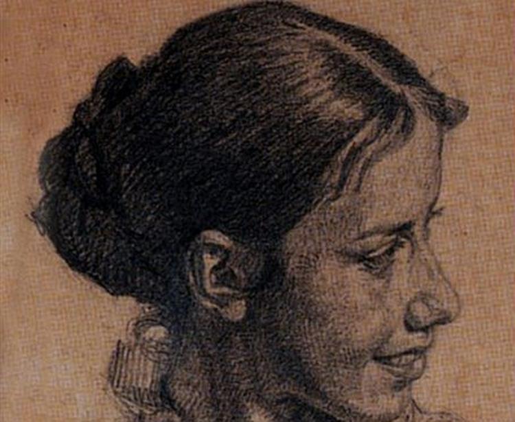 ET BRYDSOMT LIV. Maleren Viggo Johansens hustru, Martha, i husbondens streg, 1879. 