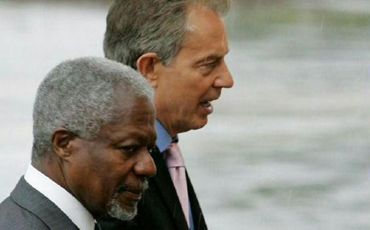 Blair og Annan kræver internationale styrker sendt til Mellemsøsten for at stoppe bombardementet af Israel fra Libanon. - Foto: AP 