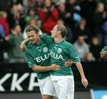Steffen Højer (th) og Thomas Frandsen under en kamp mod Brøndby i sidste sæson. - Foto: Claus Bonnerup 