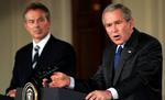 Storbritanniens Tony Blair og USA's George W. Bush er enige om, at der skal sendes en international styrke til Libanon for at standse krigshandlingerne. - Foto: AP 