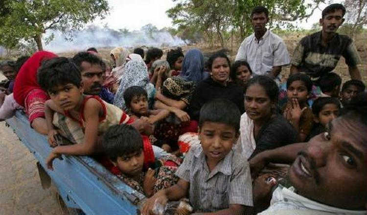 Flygtninge fyldte fredag vejene fra Muttur i Sri Lanka, hvor en heftig offensiv fra regeringshæren har påført de tamilske oprørere store tab. - Foto: AP 