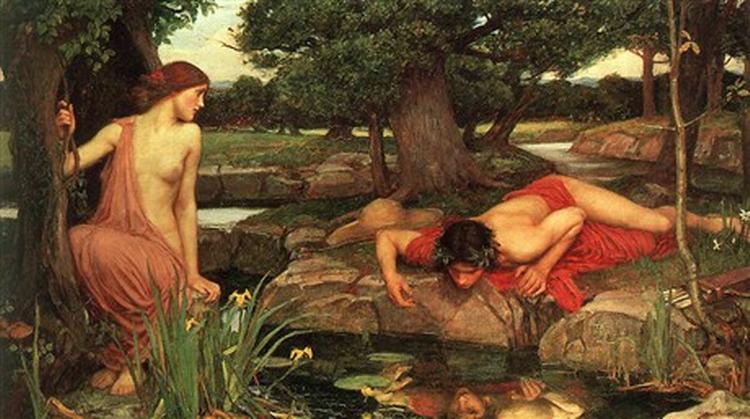 SELVFORELSKELSE. Dorian Gray er en moderne version af myten om Ekko og Narkissos. Her som John William Waterhouse så den (1903). 