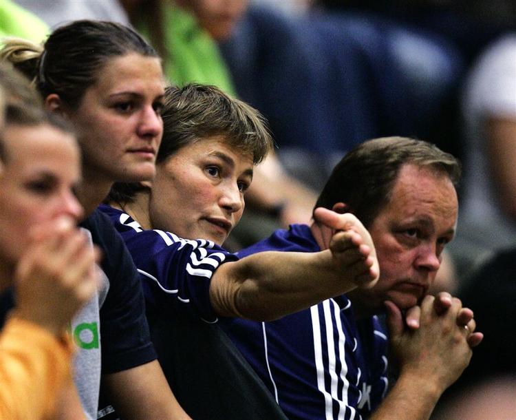 Anja Andersen sad blandt tilskuerne under dagens kamp. 
