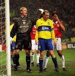 Peter Schmeichel mødte tidligere klubkammerater, da han som Manchester United-målmand vandt to gange over Brøndby i 1998. 