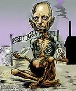 Jørgen Bitschs bidrag til den iranske karikaturkonkurrence, der i alt omfattede 1.200 indsendte bidrag. Den danske tegner endte blandt 200 finalister. Tegning: Jørgen Bitsch 