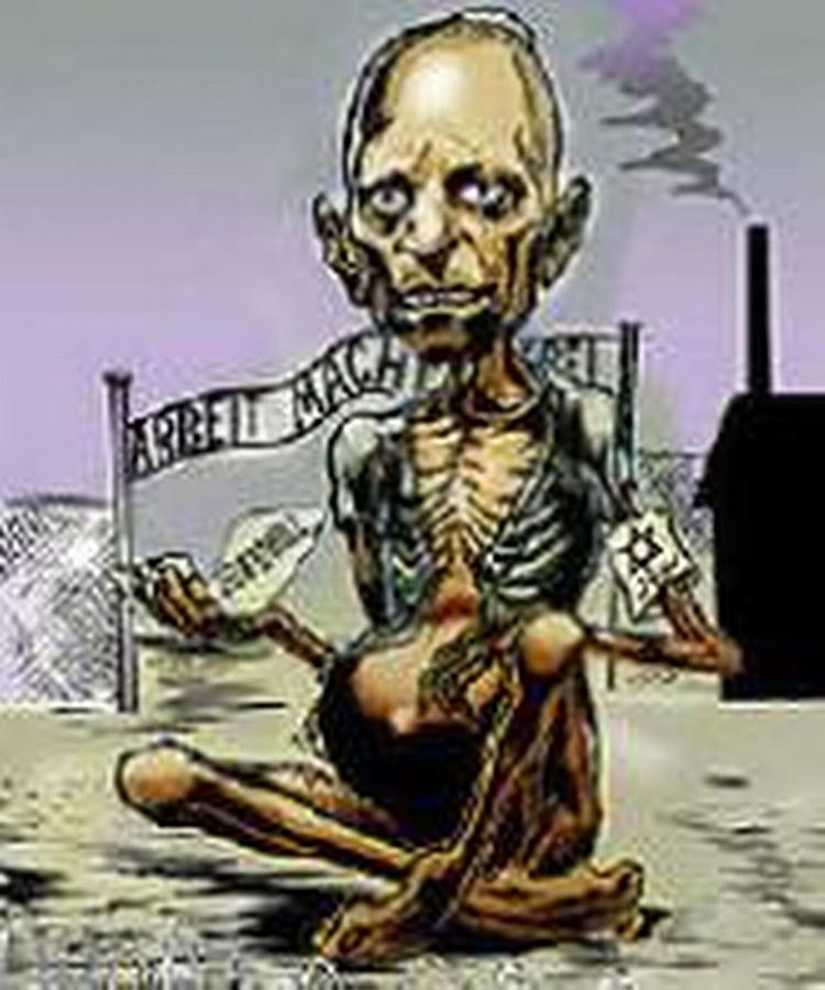 Jørgen Bitschs bidrag til den iranske karikaturkonkurrence, der i alt omfattede 1.200 indsendte bidrag. Den danske tegner endte blandt 200 finalister. Tegning: Jørgen Bitsch 