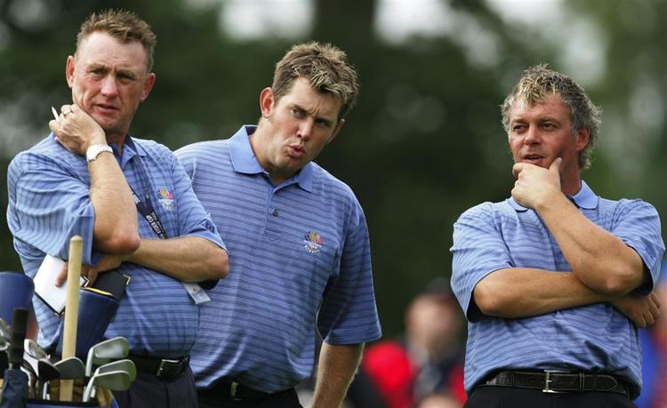 De to europæiske wildcard-modtagere, Lee Westwood (i midten med sin caddie John Graham til venstre) og Darren Clarke (th.) har spillet fast sammen på alle prøverunderne. 