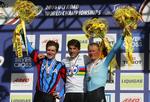 VM-medaljerne i enkeltstart gik til David Zabriskie (tv.), Fabian Cancellara (i midten) og Aleksander Vinokourov. 