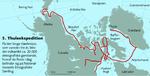Slæderejse. På 5. Thuleekspedition ville Knud Rasmussen rejse tværs over Nordamerika til Alaska for at finde spor efter eskimoernes vandring. Ekspeditionen fra 1921-24 kaldes ofte verdens længste slæderejse. 