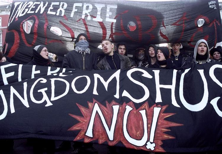 Fra støttedemonstration til fordel for Ungdomshuset. 