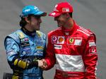 Schumacher (th) og Alonso inden løbet i Brasilien. 
