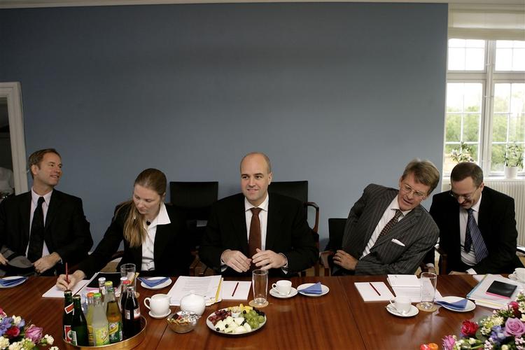 Sveriges nye, borgerlige statsminister under sit besøg hos Fogh. 