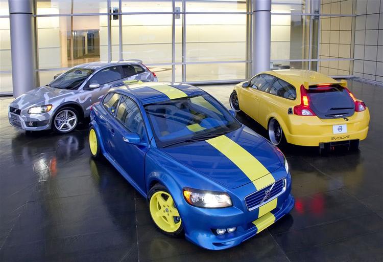 Tre voldsomme Volvoer, alle baseret på den helt nye C30. Designerne fik frie hænder, men sikkerhedsudstyret skulle være intakt. Foto: Volvo 