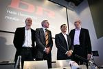 DR's nye redaktion fra venstre: Mediedirektør Lars Grarup, bestyrelsesformand Mogens Munck Rasmussen, generaldirektør Kenneth Plummer og nyheds- og programdirektør Lars Vesterløkke 