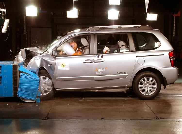 Kia Carnival har en svag front. Det er et problem ved en kollision. Foto: Euro NCAP 