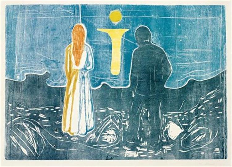 Munch-trykket af det berømte maleri 'To mennesker. De ensomme', der blev solgt for 7.360.000 kroner. 