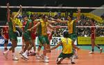 Brasiliens spillere jubler efter finalesejren over Polen ved VM i volleyball. 