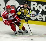 Mads Bødker til venstre inden hans skiftede fra Rødovre til Røgle i den svenske Allsvenskan. 