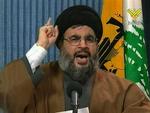 Hizbollah-lederen Nasrallah under sin dundertale til demonstranterne i Beirut. 