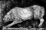 Hengivelse. Motivet er et bytte, som skal nedlægges, skriver Sys Hindsbo om Poul Skov Sørensens raderinger. Her et græsk svin, elegant som en hjort. Illustration fra bogen 