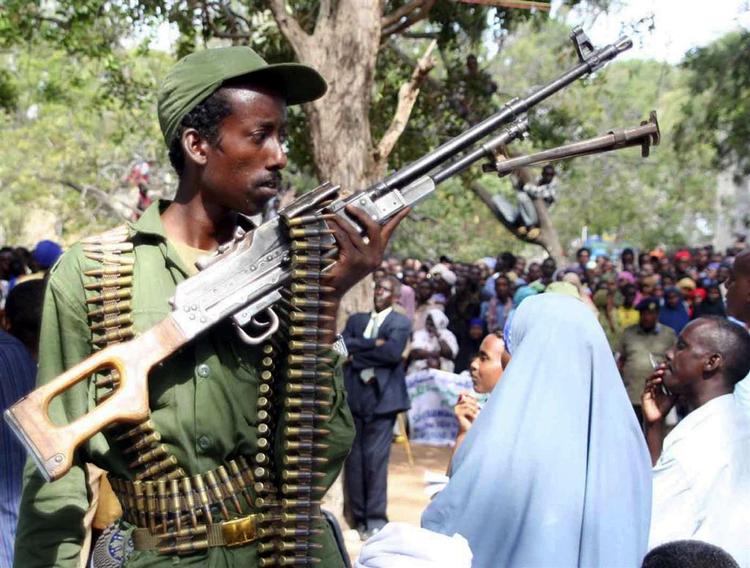 En etiopisk soldat ses her i Kismayu, Somalia. 