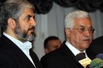 Den palæstinensiske Mahmoud Abbas (th) sammen med  Khaled Mashaal efter mødet i Damaskus. 