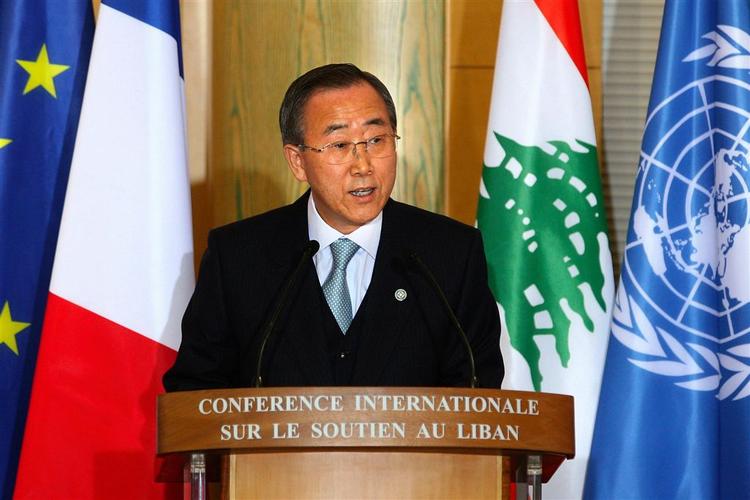 FN-generalsekretæren Ban Ki-Moon talte ved åbningen af donorkonferencen om støtte til Libanon. 