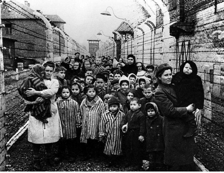 Børnefanger. Dette foto er taget få timer efter, at den sovjetiske hær befriede koncentrationslejren i Auschwitz, Polen. Med er læger fra Sovjet og Røde Kors-medarbejdere. Foto: Polfoto. 
